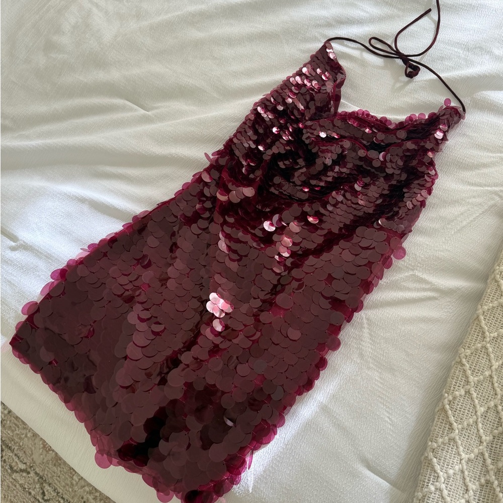 White Fox Wine Sequin Backless Dress